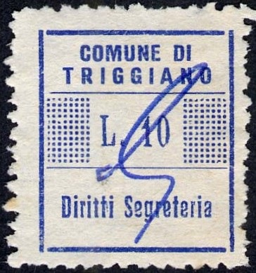 Marca da Bollo del Comune di TRIGGIANO su Carta Bianca di dimensioni 19 x 21,5 mm