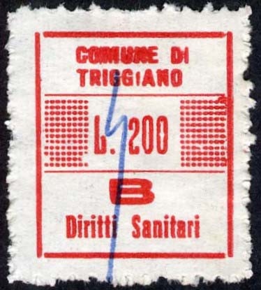 Marca da Bollo del Comune di TRIGGIANO su Carta Bianca di dimensioni 19 x 21,5 mm