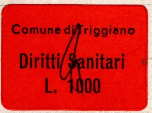 Marca da Bollo del Comune di TRIGGIANO su Carta Bianca di dimensioni 19 x 21,5 mm