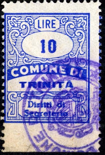 Marca da Bollo del Comune di TRINITA su Carta Bianca Sottile di dimensioni 22 x 28 mm