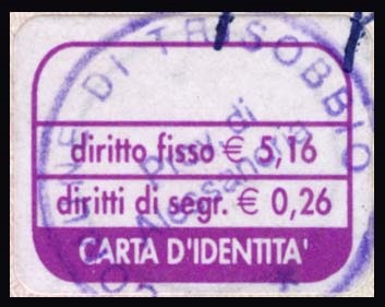Marca da Bollo del Comune di TRISOBBIO su Carta Bianca di dimensioni 20 x 14 mm