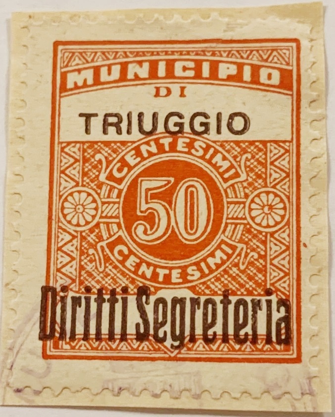 Marca da Bollo del Comune di TRIUGGIO su Carta Bianca di dimensioni 22 x 29 mm