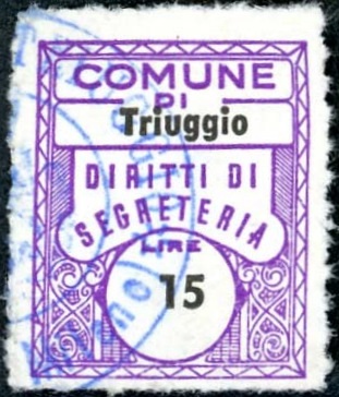 Marca da Bollo del Comune di TRIUGGIO su Carta Bianca di dimensioni 17 x 21 mm