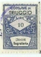 Marca da Bollo del Comune di TRIUGGIO su Carta Bianca di dimensioni 22 x 29 mm
