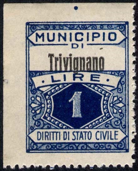 Marca da Bollo del Comune di TRIVIGNANO UDINESE su Carta Bianca di dimensioni 22,5 x 29 mm
