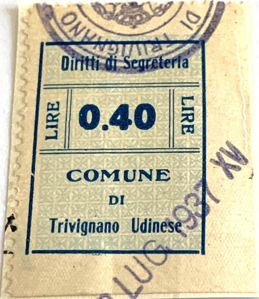 Marca da Bollo del Comune di TRIVIGNANO UDINESE su Carta Bianca di dimensioni mm