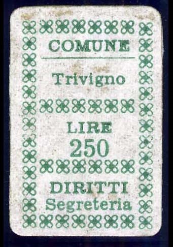 Marca da Bollo del Comune di TRIVIGNO su Carta Bianca di dimensioni 18 x 29 mm