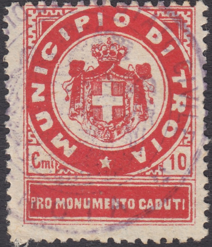 Marca da Bollo del Comune di TROIA su Carta Bianca Sottile di dimensioni 22 x 29,5 mm
