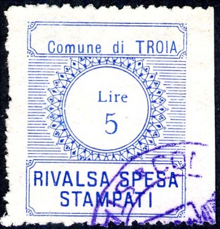 Marca da Bollo del Comune di TROIA su Carta Bianca di dimensioni 23 x 28 mm
