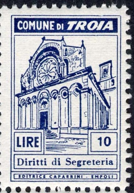 Marca da Bollo del Comune di TROIA su Carta Bianca di dimensioni 22 X 33 mm