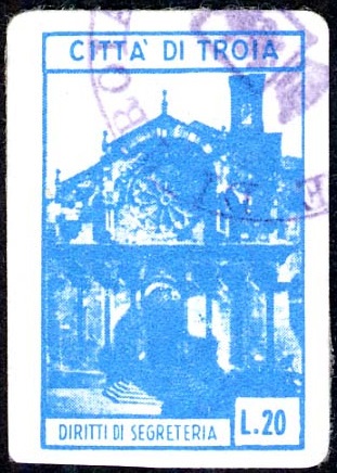 Marca da Bollo del Comune di TROIA su Carta Bianca di dimensioni 17 x 27 mm