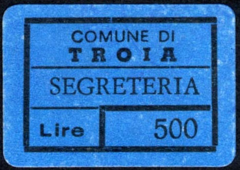 Marca da Bollo del Comune di TROIA su Carta Bianca di dimensioni 24,5 X 17 mm