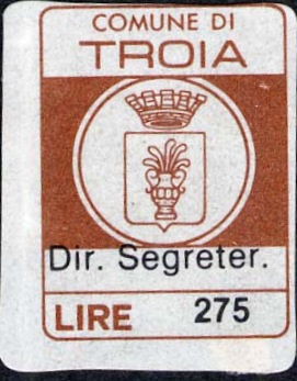Marca da Bollo del Comune di TROIA su Carta Bianca di dimensioni 14,5 x 20 mm