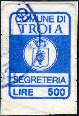 Marca da Bollo del Comune di TROIA su Carta Bianca di dimensioni 15 x 21 mm