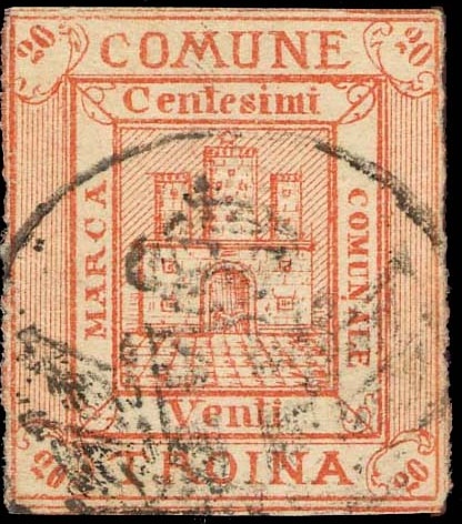 Marca da Bollo del Comune di TROINA su Carta Bianca Sottile di dimensioni 30 x 35 mm