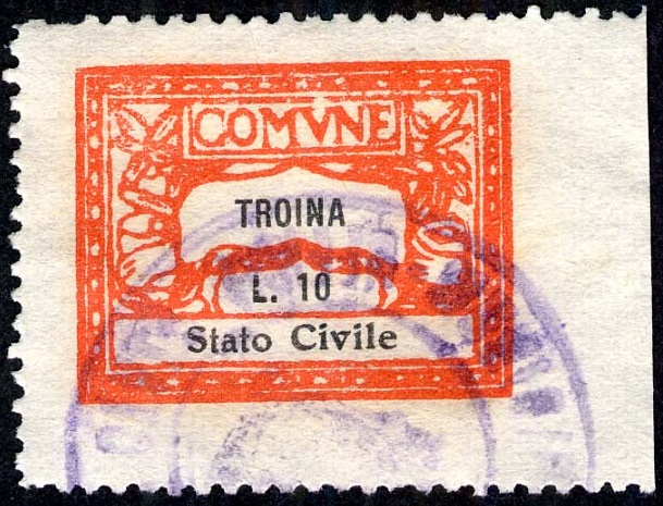 Marca da Bollo del Comune di TROINA su Carta Bianca Sottile di dimensioni 28 X 22 mm