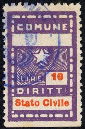 Marca da Bollo del Comune di TROINA su Carta Arancione di dimensioni 19 x 30 mm