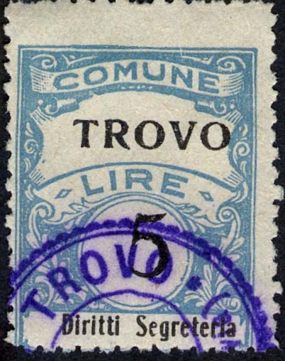 Marca da Bollo del Comune di TROVO su Carta Bianca Sottile di dimensioni 22 x 29,5 mm