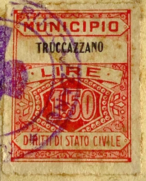 Marca da Bollo del Comune di TRUCCAZZANO su Carta Bianca di dimensioni 22,5 x 29 mm