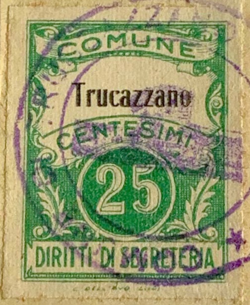 Marca da Bollo del Comune di TRUCCAZZANO su Carta Bianca di dimensioni 22,5 x 29 mm