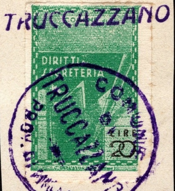 Marca da Bollo del Comune di TRUCCAZZANO su Carta Bianca di dimensioni 23,5 X 30,5 mm