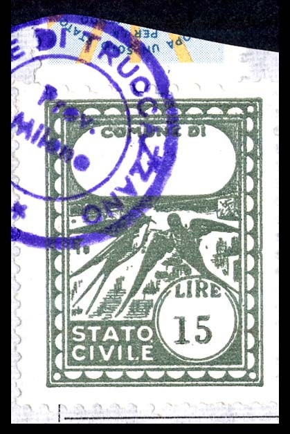 Marca da Bollo del Comune di TRUCCAZZANO su Carta Bianca di dimensioni 22 x 29 mm