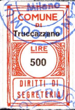 Marca da Bollo del Comune di TRUCCAZZANO su Carta Bianca di dimensioni 16,5 x 27,5 mm