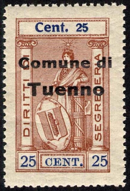 Marca da Bollo del Comune di TUENNO su Carta Bianca di dimensioni mm