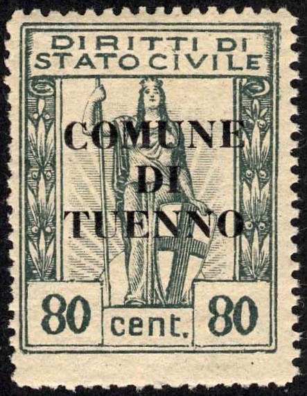 Marca da Bollo del Comune di TUENNO su Carta Bianca di dimensioni mm