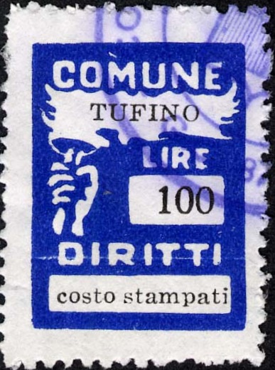 Marca da Bollo del Comune di TUFINO su Carta Bianca di dimensioni 18,5 x 26 mm