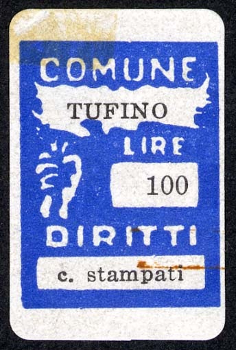 Marca da Bollo del Comune di TUFINO su Carta Bianca di dimensioni 13 x 17 mm
