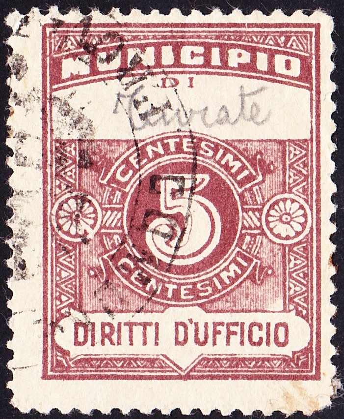 Marca da Bollo del Comune di TURATE su Carta Bianca Sottile di dimensioni 23,5 X 30,5 mm