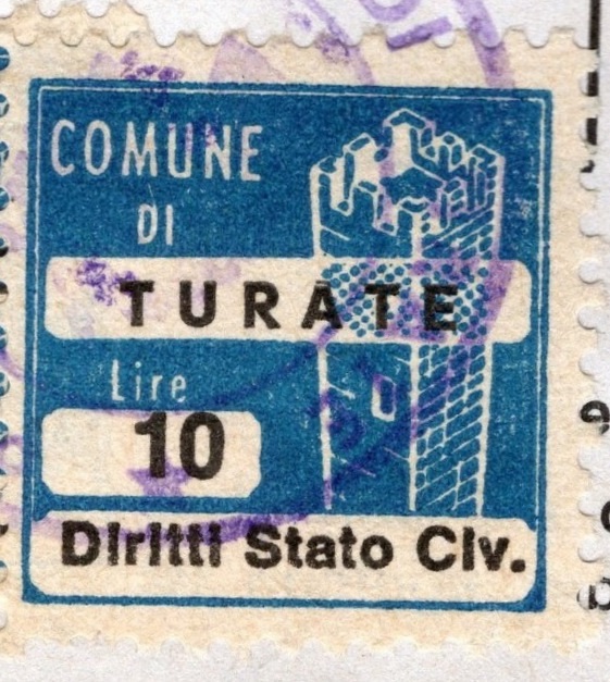Marca da Bollo del Comune di TURATE su Carta Bianca Sottile di dimensioni 20 x 20 mm