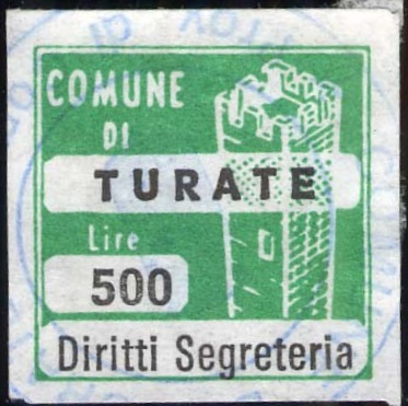 Marca da Bollo del Comune di TURATE su Carta Bianca di dimensioni 20 x 20 mm