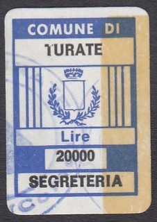Marca da Bollo del Comune di TURATE su Carta Bianca di dimensioni 18 X 25,5 mm