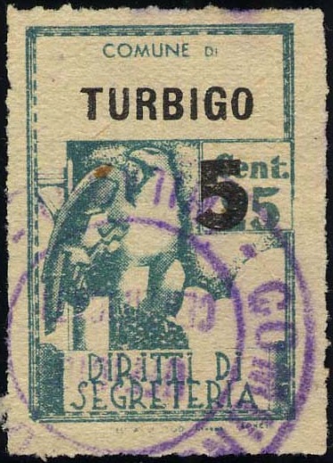 Marca da Bollo del Comune di TURBIGO su Carta Bianca di dimensioni 21 X 32 mm