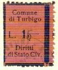 Marca da Bollo del Comune di TURBIGO su Carta Rosa di dimensioni 21,5 x 30 mm