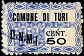 Marca da Bollo del Comune di TURI su Carta Bianca Sottile di dimensioni 27 x 17,5 mm