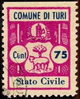 Marca da Bollo del Comune di TURI su Carta Bianca Sottile di dimensioni 19 x 25 mm