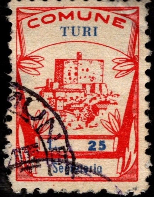 Marca da Bollo del Comune di TURI su Carta Bianca di dimensioni 21 X 32 mm