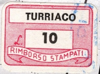 Marca da Bollo del Comune di TURRIACO su Carta Bianca di dimensioni 20 x 14 mm
