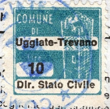 Marca da Bollo del Comune di UGGIATE TREVANO su Carta Bianca di dimensioni 20 x 20 mm