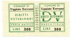 Marca da Bollo del Comune di UGGIATE TREVANO su Carta Bianca di dimensioni 43 x 23 mm
