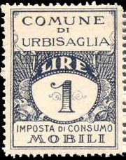 Marca da Bollo del Comune di URBISAGLIA su Carta Bianca di dimensioni 54 x 34 mm