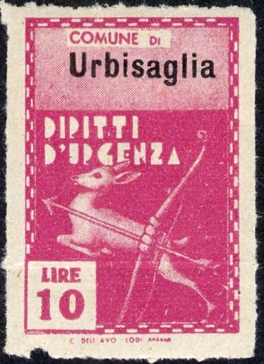 Marca da Bollo del Comune di URBISAGLIA su Carta Bianca di dimensioni 21,5 x 31,5 mm