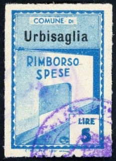 Marca da Bollo del Comune di URBISAGLIA su Carta Bianca Sottile di dimensioni 21,5 x 31,5 mm