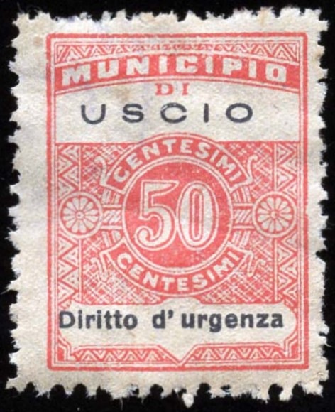 Marca da Bollo del Comune di USCIO su Carta Bianca di dimensioni 22,5 x 29 mm
