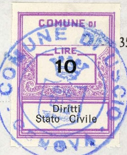 Marca da Bollo del Comune di USCIO su Carta Bianca di dimensioni 22 x 28 mm