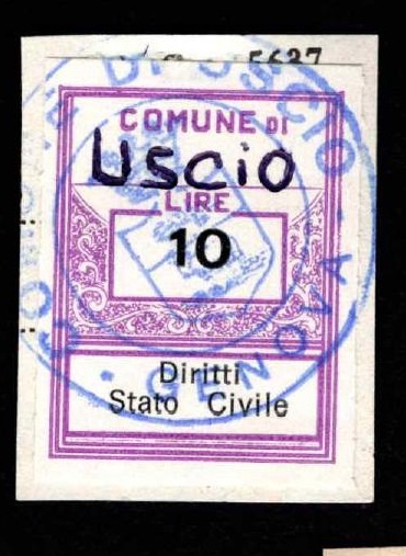 Marca da Bollo del Comune di USCIO su Carta Bianca di dimensioni 22 x 28 mm