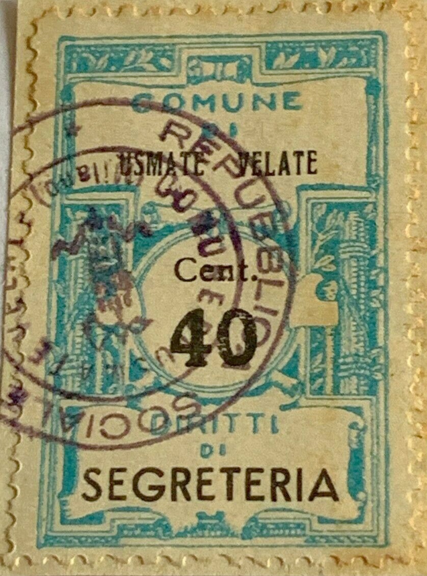 Marca da Bollo del Comune di USMATE VELATE su Carta Bianca di dimensioni 22 x 35 mm